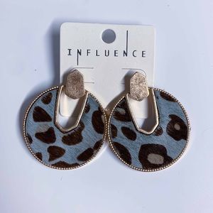 2/$20 Round Stud Drop Leopard Earrings